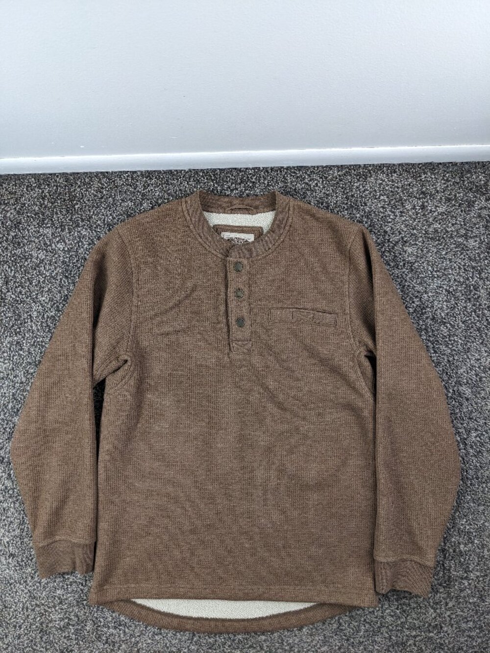 LL Bean Henley Shirt Fleece Lined Waffle Knit Long Sleeve Thermal Mens Small